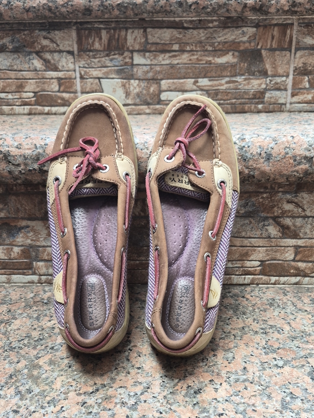 Sperry Women's Tan and Pink Lace-Up Boat Shoes